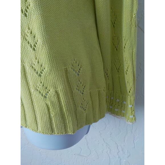 Sigrid Olsen Green Silk Knit V-Neck Sweater Crochet n Ribbon Accent Women Small - Picture 2 of 12